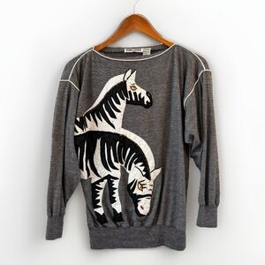 Vintage Bonnie Boerer Zebra Art to Wear Tunic Top Womens Size M Maximalist Edgy